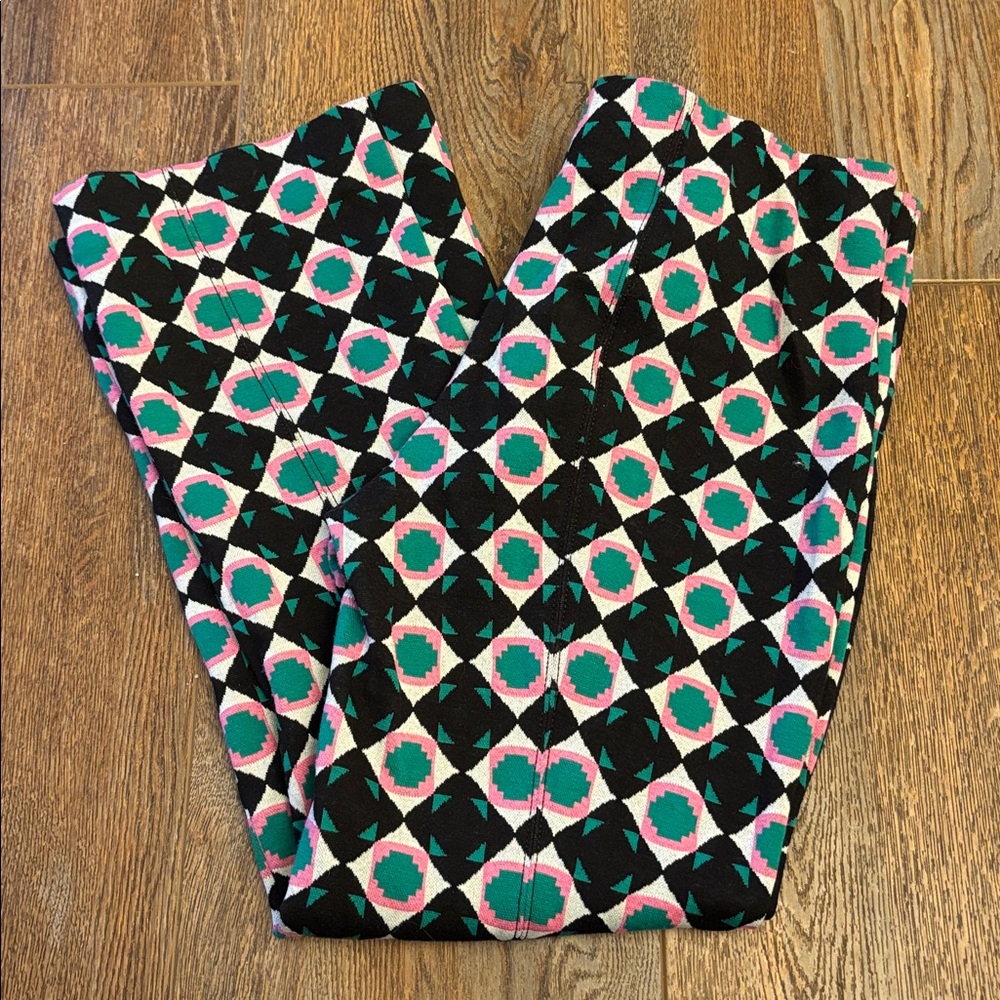 Anthropologie Geometric Patterned Pants - Black, Pink, Green